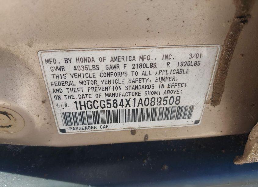 Photo 9 of 2001 Honda Accord 2.3 LX (VIN 1HGCG564X1A089508)