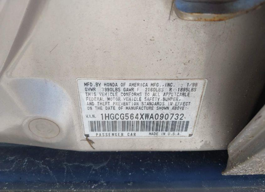 Photo 9 of 1998 Honda Accord LX (VIN 1HGCG564XWA090732)