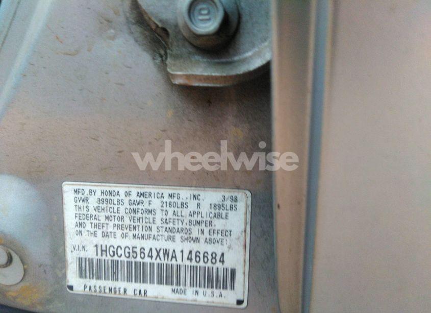 Photo 9 of 1998 Honda Accord LX (VIN 1HGCG564XWA146684)