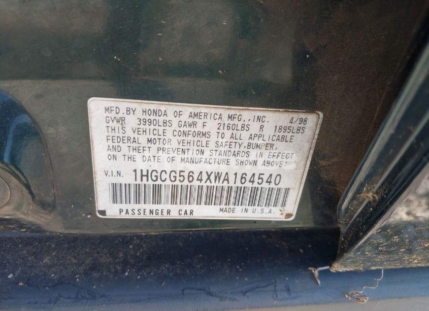 Photo 9 of 1998 Honda Accord LX (VIN 1HGCG564XWA164540)
