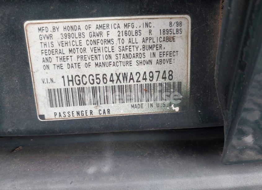 Photo 9 of 1998 Honda Accord LX (VIN 1HGCG564XWA249748)