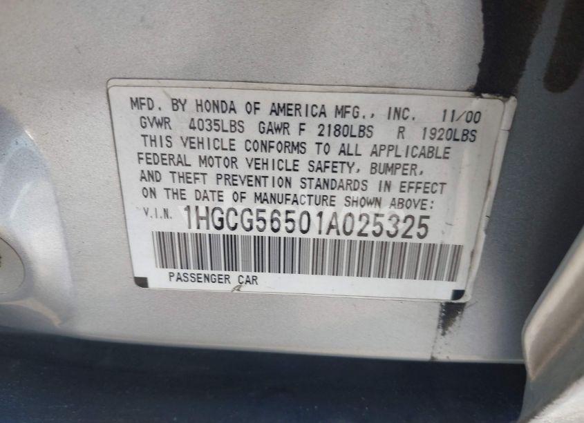 Photo 9 of 2001 Honda Accord 2.3 LX (VIN 1HGCG56501A025325)