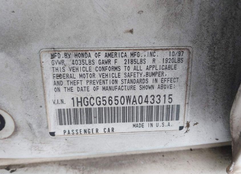 Photo 9 of 1998 Honda Accord EX (VIN 1HGCG5650WA043315)