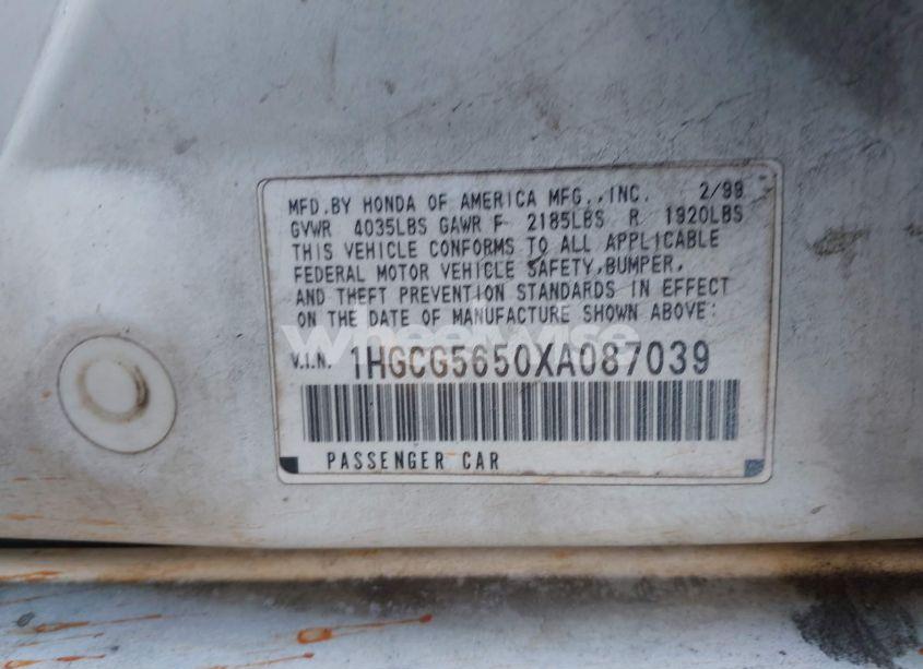 Photo 9 of 1999 Honda Accord EX (VIN 1HGCG5650XA087039)