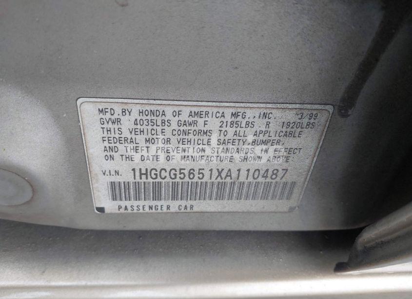 Photo 9 of 1999 Honda Accord EX (VIN 1HGCG5651XA110487)