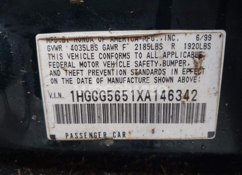 Photo 9 of 1999 Honda Accord EX (VIN 1HGCG5651XA146342)