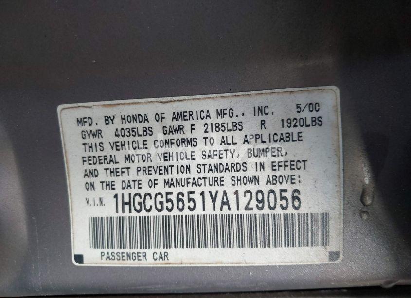 Photo 9 of 2000 Honda Accord 2.3 EX (VIN 1HGCG5651YA129056)