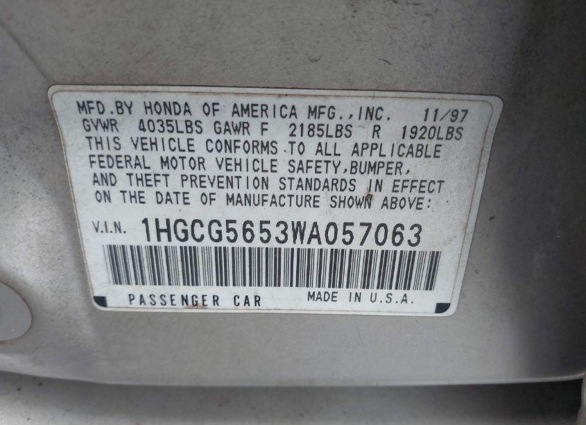 Photo 9 of 1998 Honda Accord EX (VIN 1HGCG5653WA057063)