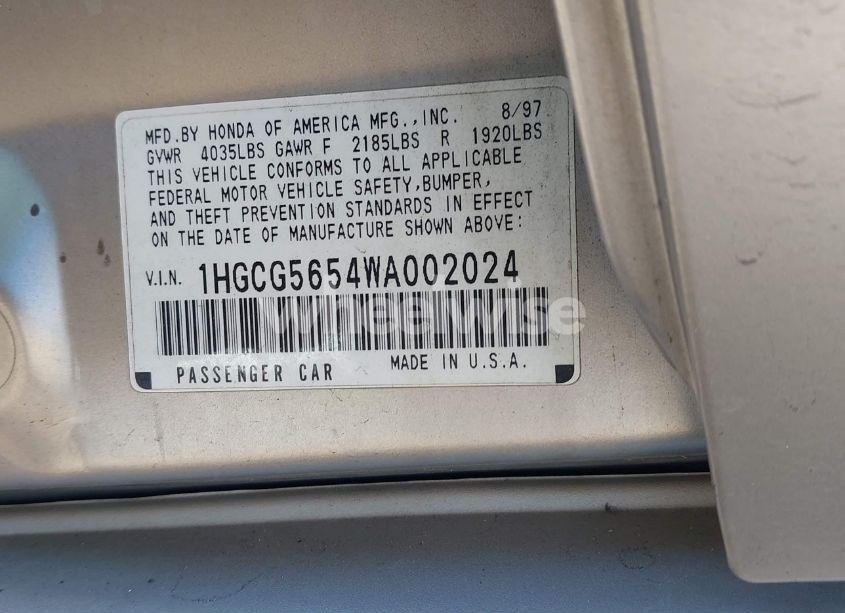 Photo 9 of 1998 Honda Accord EX (VIN 1HGCG5654WA002024)