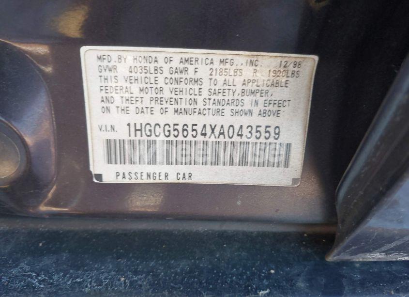 Photo 9 of 1999 Honda Accord EX (VIN 1HGCG5654XA043559)