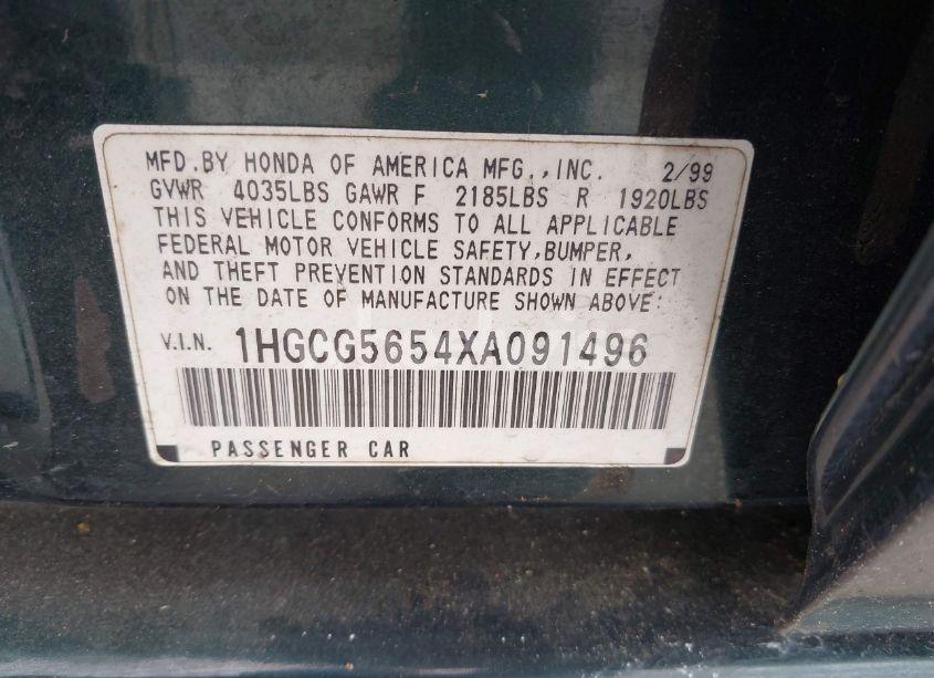 Photo 9 of 1999 Honda Accord EX (VIN 1HGCG5654XA091496)