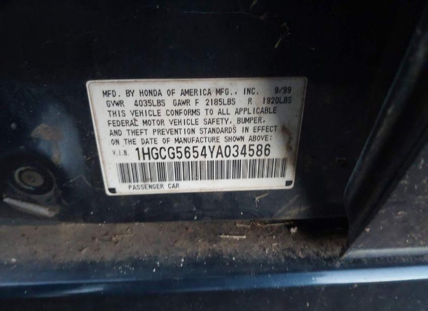 Photo 9 of 2000 Honda Accord 2.3 EX (VIN 1HGCG5654YA034586)