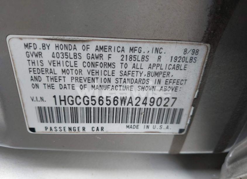 Photo 9 of 1998 Honda Accord EX (VIN 1HGCG5656WA249027)