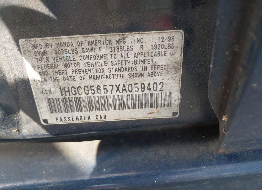 Photo 9 of 1999 Honda Accord EX (VIN 1HGCG5657XA059402)