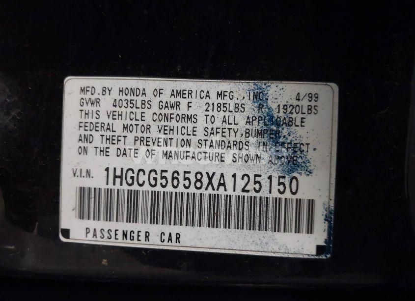 Photo 9 of 1999 Honda Accord EX (VIN 1HGCG5658XA125150)