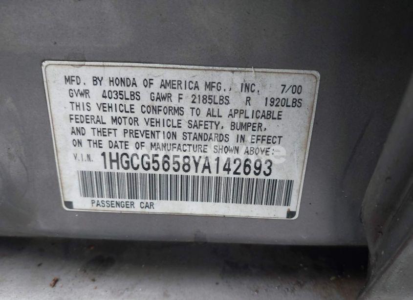 Photo 9 of 2000 Honda Accord 2.3 EX (VIN 1HGCG5658YA142693)