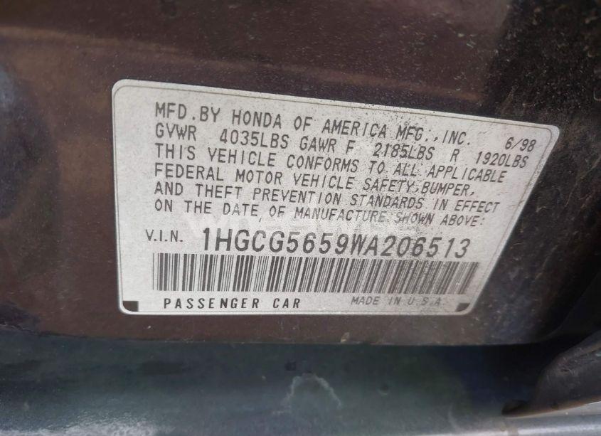 Photo 9 of 1998 Honda Accord EX (VIN 1HGCG5659WA206513)