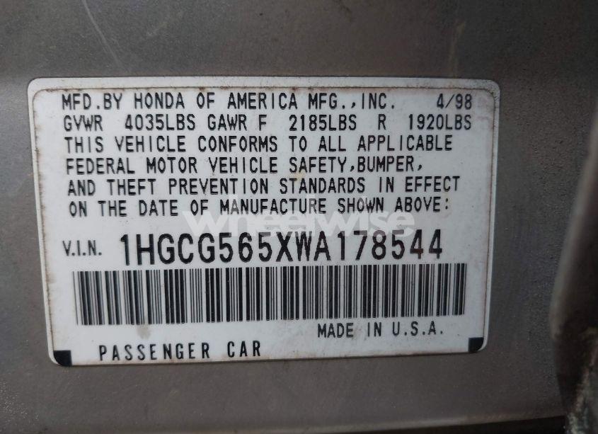 Photo 9 of 1998 Honda Accord EX (VIN 1HGCG565XWA178544)