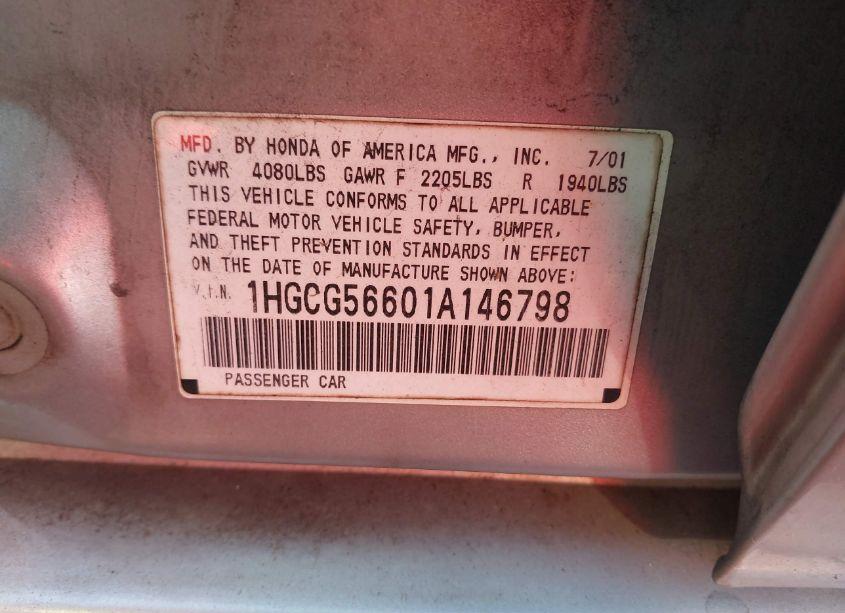 Photo 9 of 2001 Honda Accord 2.3 EX (VIN 1HGCG56601A146798)