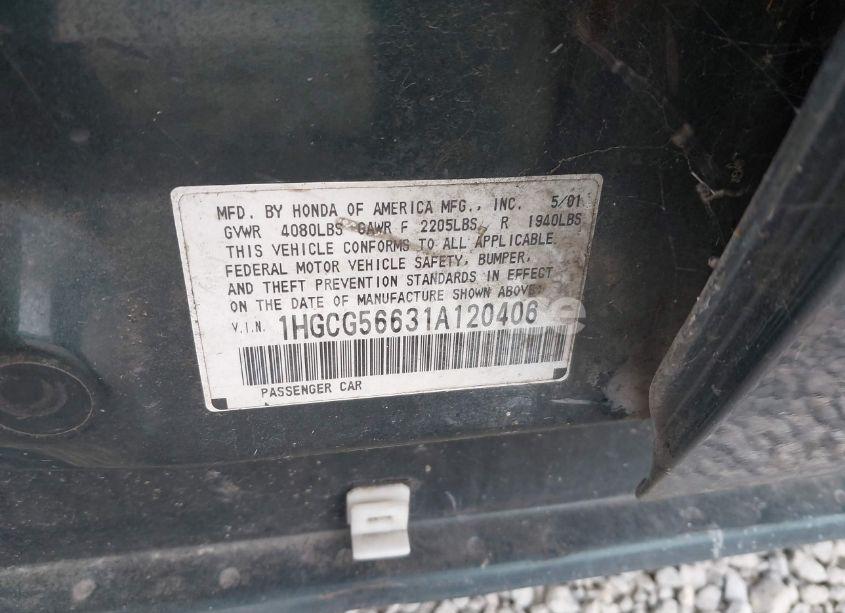 Photo 9 of 2001 Honda Accord 2.3 EX (VIN 1HGCG56631A120406)