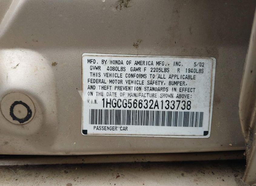 Photo 9 of 2002 Honda Accord 2.3 EX (VIN 1HGCG56632A133738)