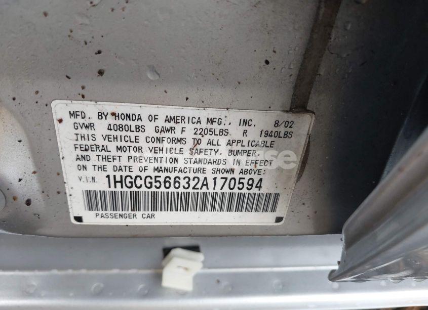 Photo 9 of 2002 Honda Accord 2.3 EX (VIN 1HGCG56632A170594)