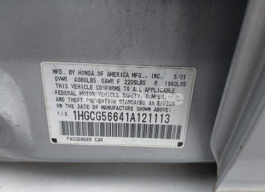Photo 9 of 2001 Honda Accord 2.3 EX (VIN 1HGCG56641A121113)