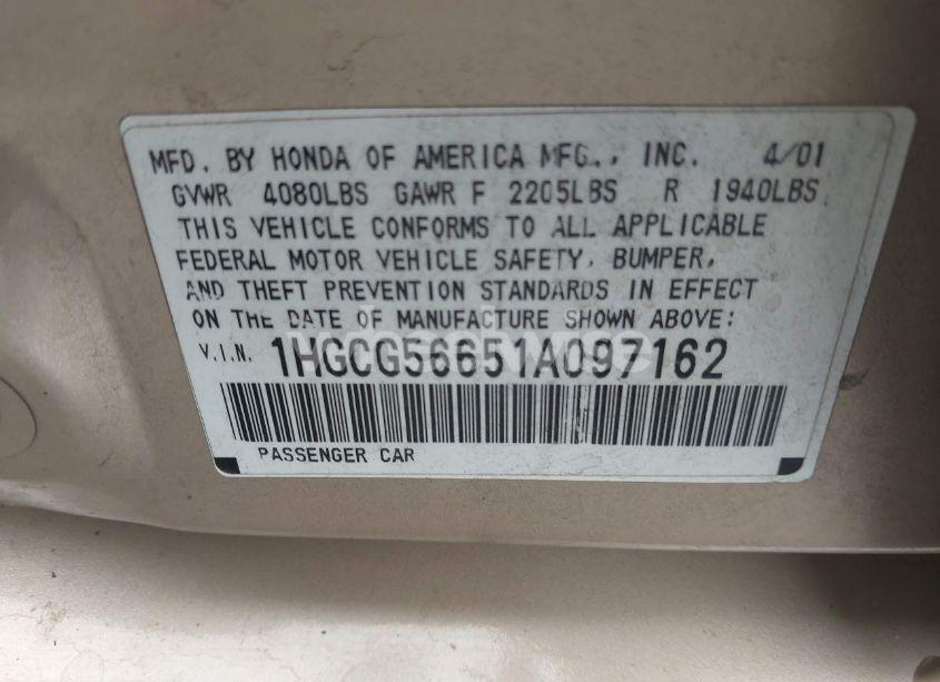 Photo 9 of 2001 Honda Accord 2.3 EX (VIN 1HGCG56651A097162)