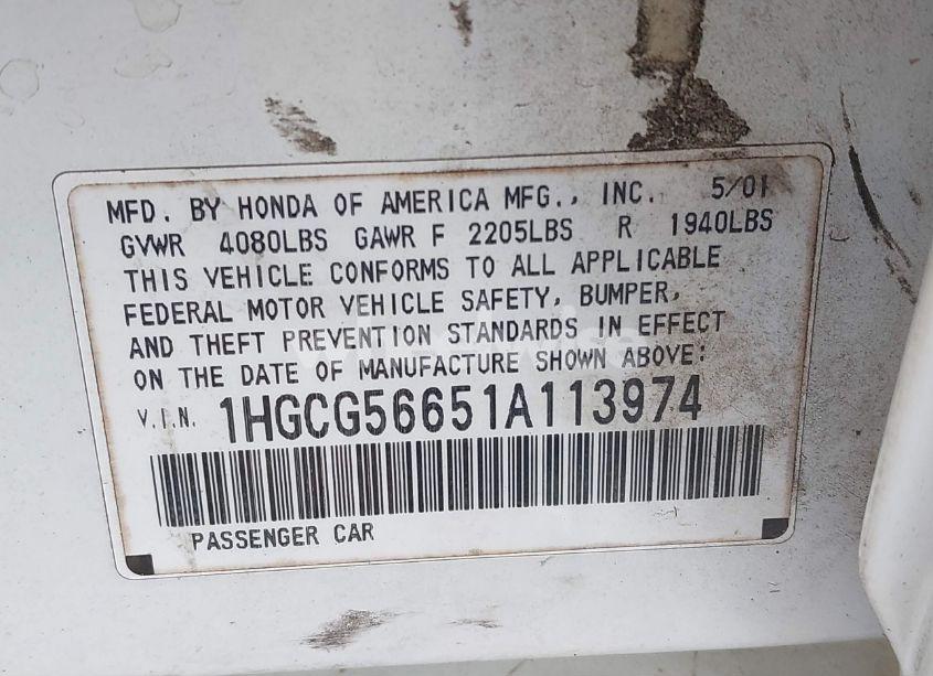 Photo 9 of 2001 Honda Accord 2.3 EX (VIN 1HGCG56651A113974)