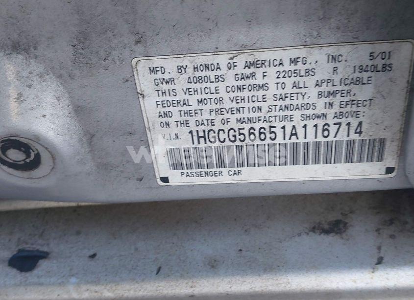 Photo 9 of 2001 Honda Accord 2.3 EX (VIN 1HGCG56651A116714)