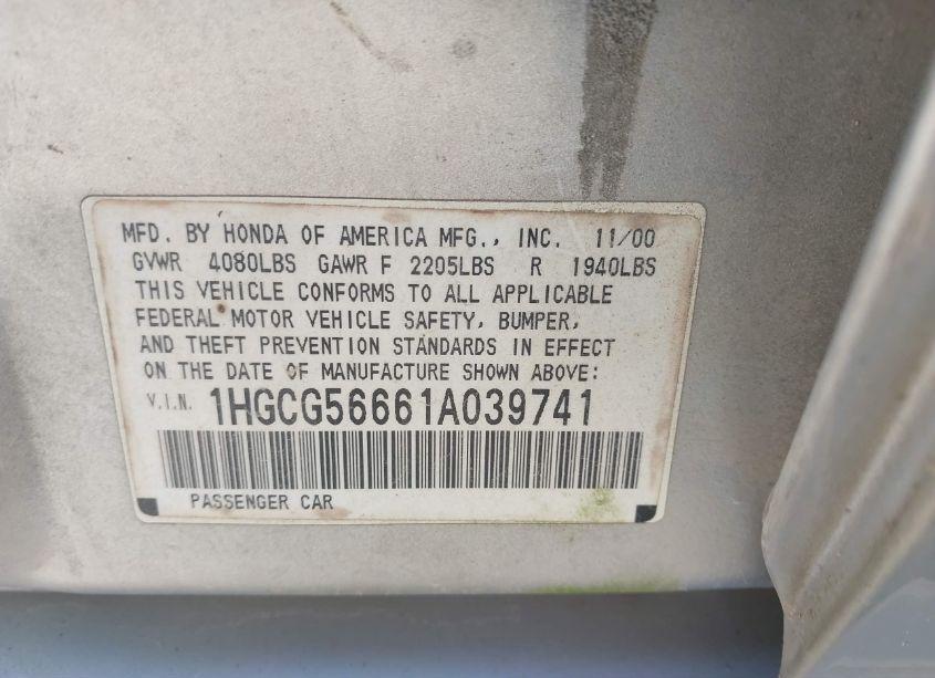 Photo 9 of 2001 Honda Accord 2.3 EX (VIN 1HGCG56661A039741)