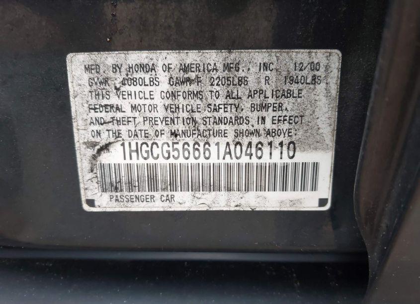 Photo 9 of 2001 Honda Accord 2.3 EX (VIN 1HGCG56661A046110)
