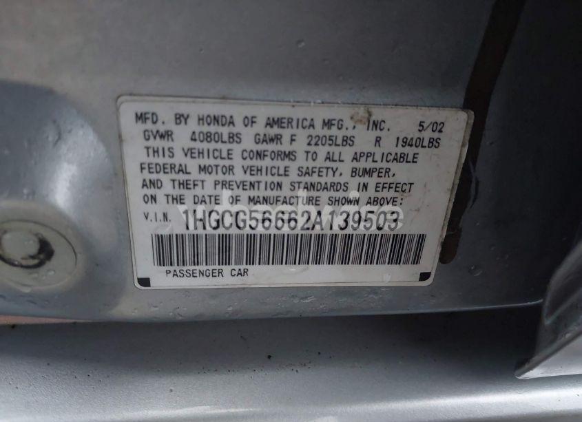 Photo 9 of 2002 Honda Accord 2.3 EX (VIN 1HGCG56662A139503)