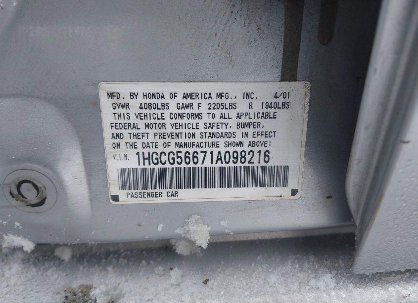 Photo 9 of 2001 Honda Accord 2.3 EX (VIN 1HGCG56671A098216)