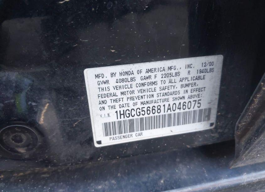 Photo 9 of 2001 Honda Accord 2.3 EX (VIN 1HGCG56681A046075)