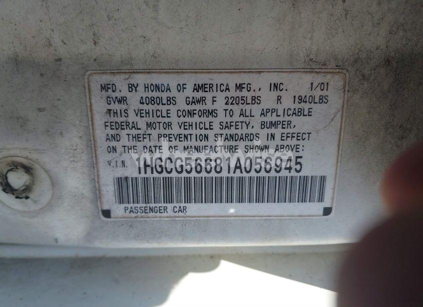 Photo 9 of 2001 Honda Accord 2.3 EX (VIN 1HGCG56681A056945)