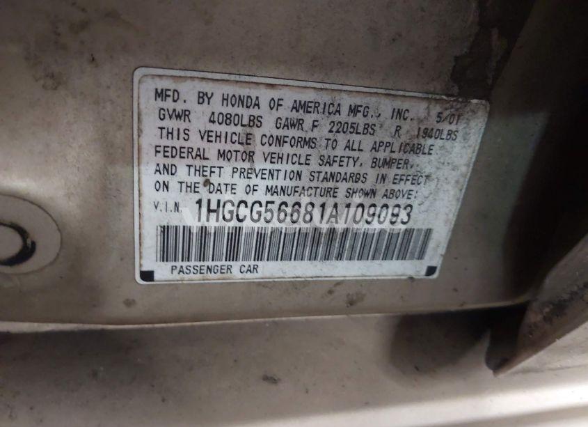 Photo 9 of 2001 Honda Accord 2.3 EX (VIN 1HGCG56681A109093)