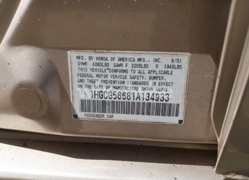 Photo 9 of 2001 Honda Accord 2.3 EX (VIN 1HGCG56681A134933)