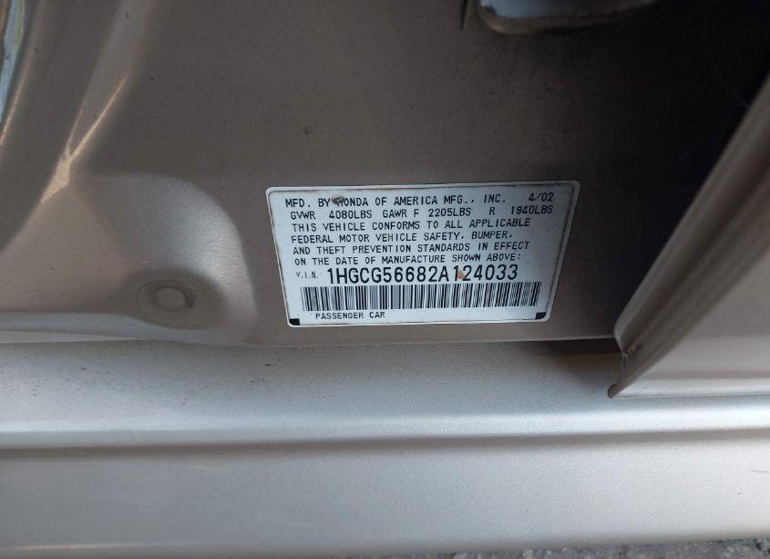 Photo 9 of 2002 Honda Accord 2.3 EX (VIN 1HGCG56682A124033)