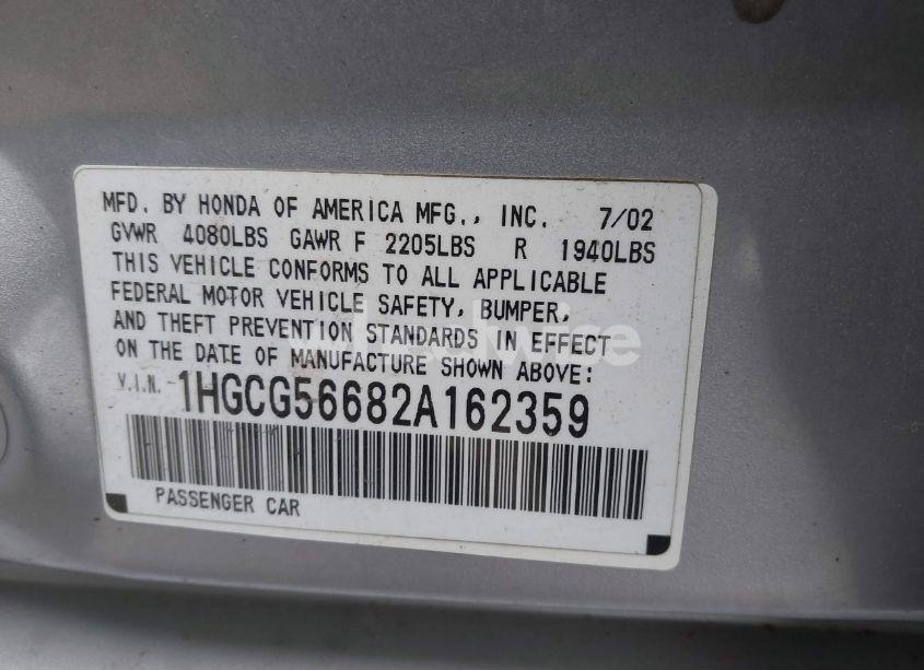 Photo 9 of 2002 Honda Accord 2.3 EX (VIN 1HGCG56682A162359)