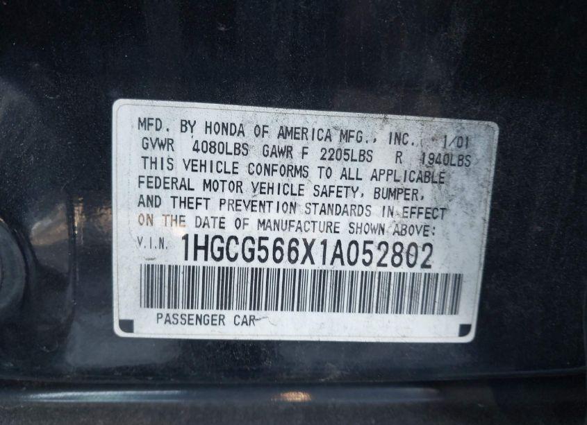 Photo 9 of 2001 Honda Accord 2.3 EX (VIN 1HGCG566X1A052802)