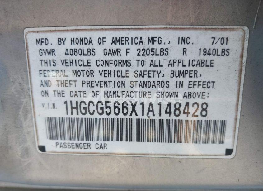Photo 9 of 2001 Honda Accord EX (VIN 1HGCG566X1A148428)