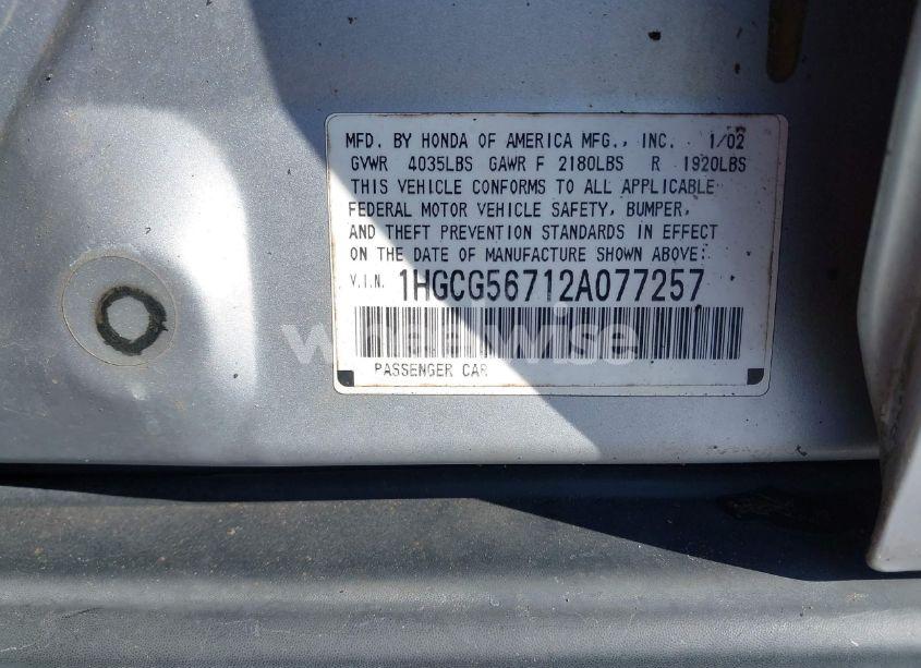 Photo 9 of 2002 Honda Accord 2.3 SE (VIN 1HGCG56712A077257)