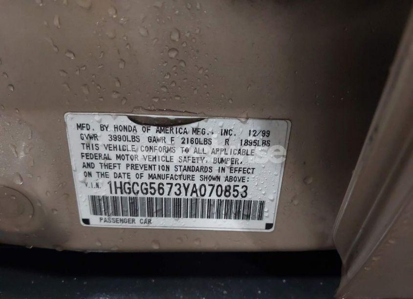 Photo 9 of 2000 Honda Accord 2.3 SE (VIN 1HGCG5673YA070853)