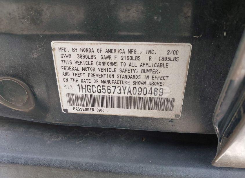 Photo 9 of 2000 Honda Accord 2.3 SE (VIN 1HGCG5673YA090469)