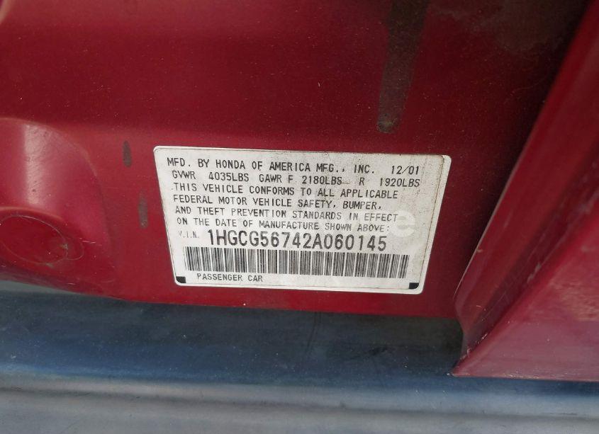 Photo 9 of 2002 Honda Accord 2.3 SE (VIN 1HGCG56742A060145)