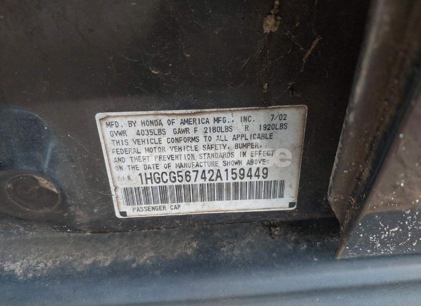 Photo 9 of 2002 Honda Accord 2.3 SE (VIN 1HGCG56742A159449)