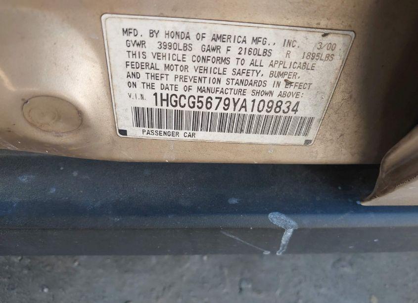 Photo 9 of 2000 Honda Accord 2.3 SE (VIN 1HGCG5679YA109834)