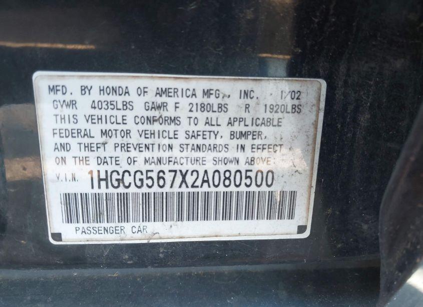 Photo 9 of 2002 Honda Accord 2.3 SE (VIN 1HGCG567X2A080500)