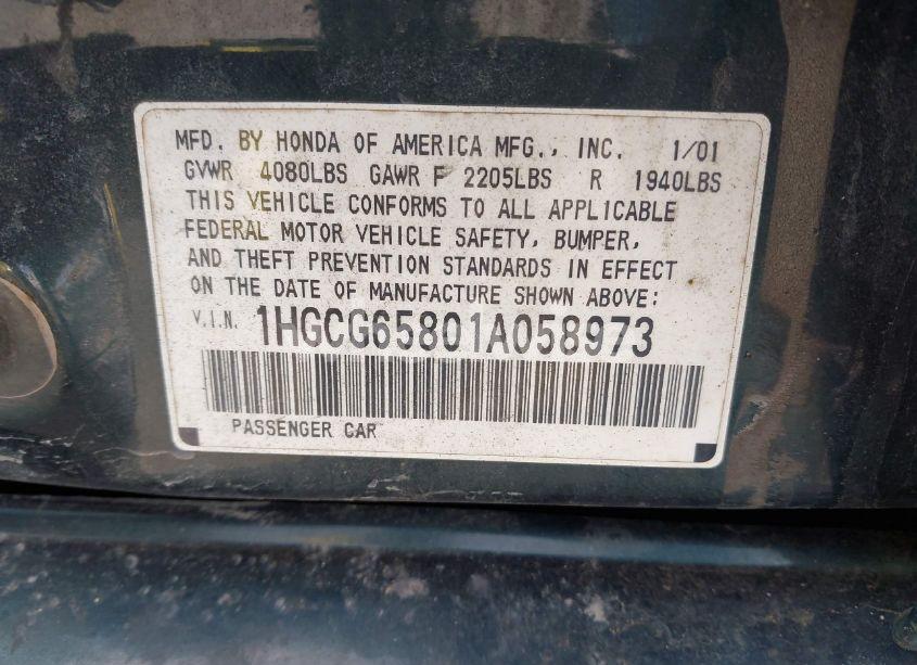 Photo 9 of 2001 Honda Accord 2.3 EX (VIN 1HGCG65801A058973)